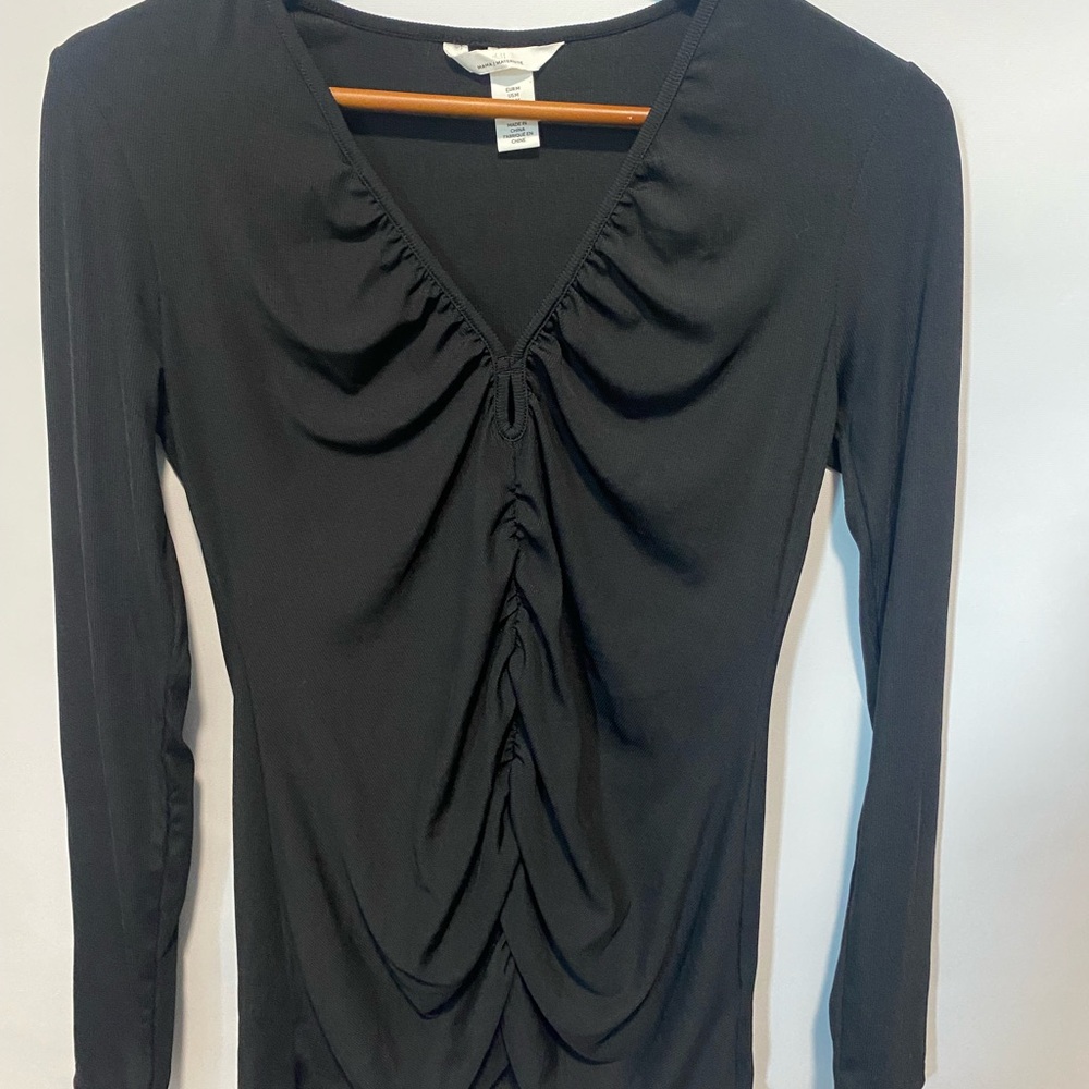 H&M Maternity Black Ruched V-Neck Blouse